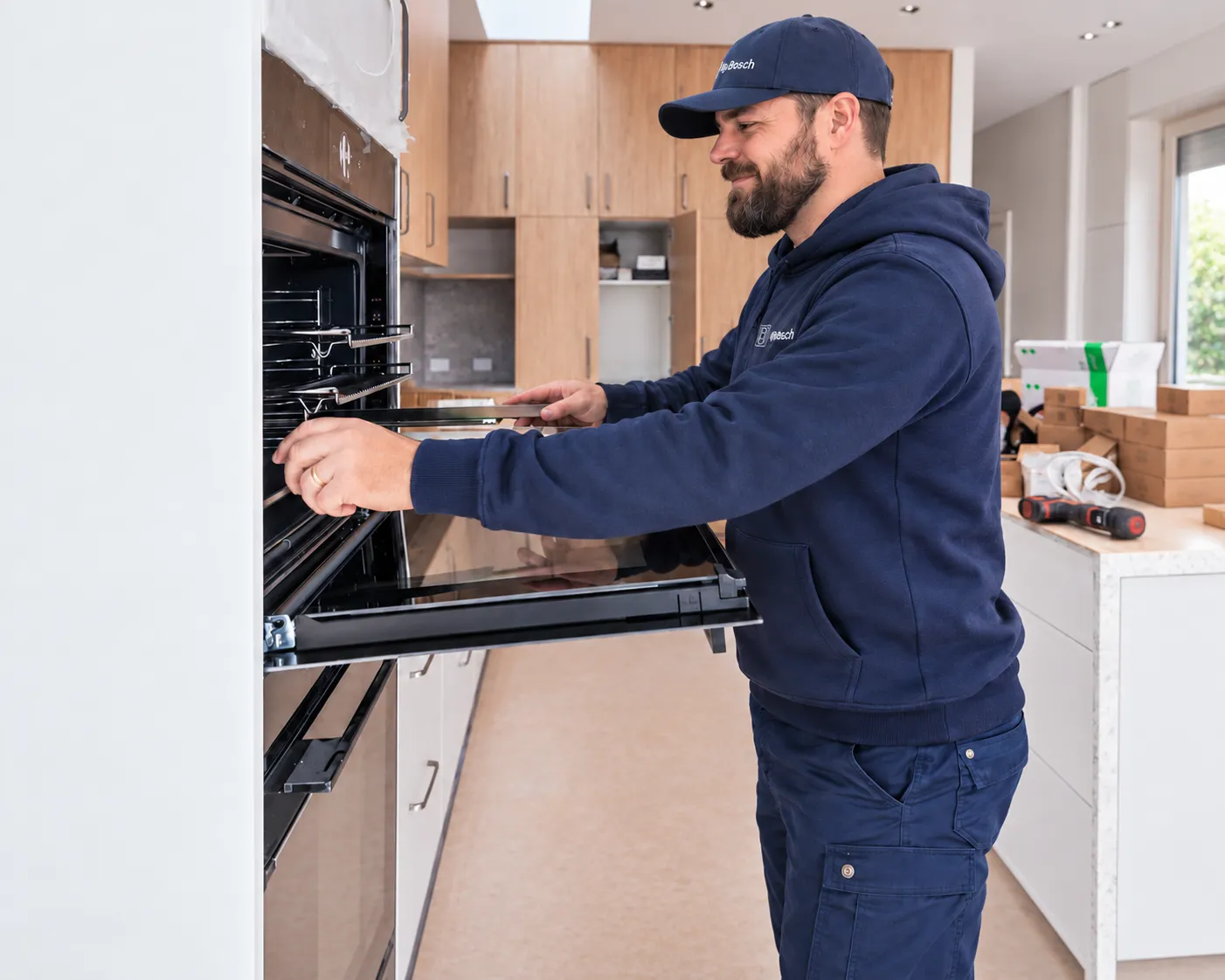 MyBosch technician fitting a built-in wall oven
